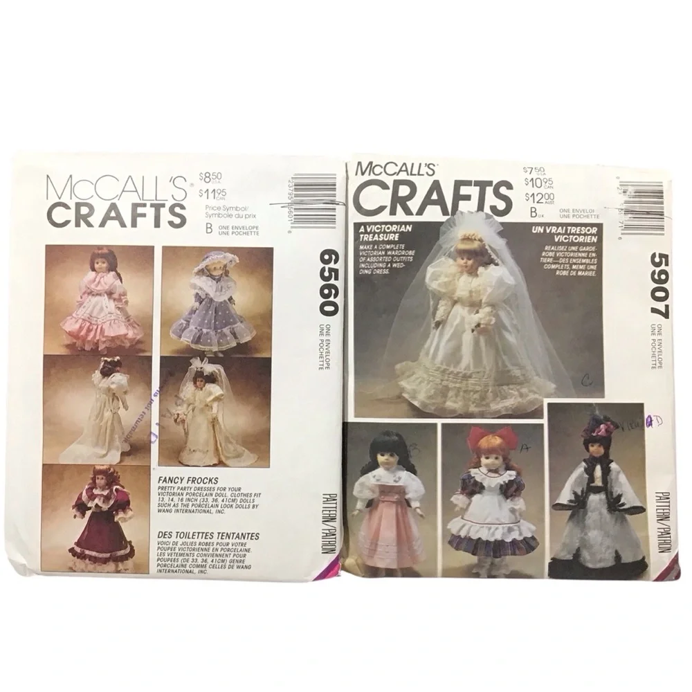 2 Doll Costume Pattern Crafts Wedding Dress Fancy Frocks 6560 5907 Victorian
